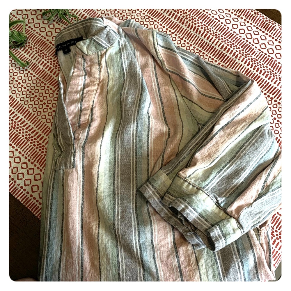 Tahari Plus Size Rainbow Peasant Blouse